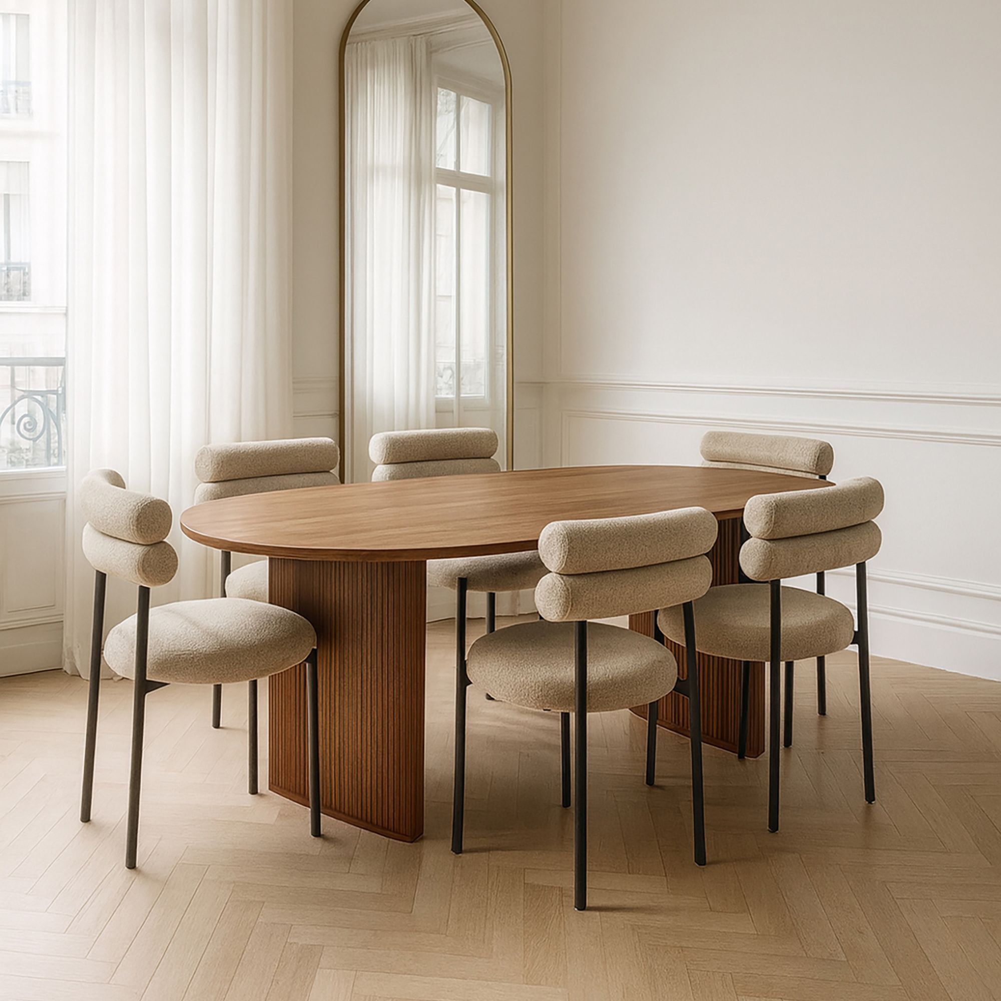 Ensemble table ovale et 6 chaises beige