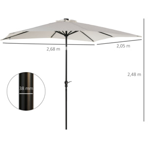 Sombrilla Terraza Exterior 268x205x248 cm Sombrilla de Jardín con Techo Inclinable hasta 45° Luces LED Solares Poste de Acero y Manivela Parasol para Patio Terraza Blanco