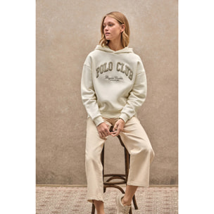 Felpa ecrù con cappuccio e logo Established 2012 Polo Club
