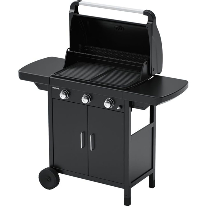 Barbecue gaz CAMPINGAZ COMPACT 3 LX PLUS noir grille et plancha 3 brûleurs sur chariot, 61x35 cm