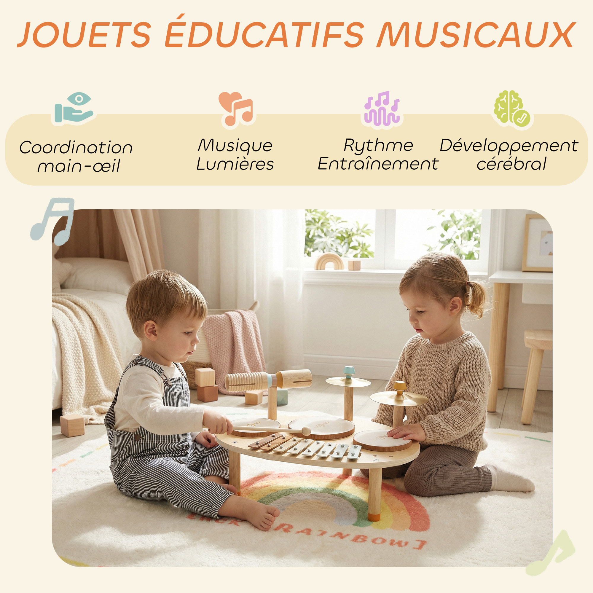 Table d'activités musicales bébé en bois ensemble de percussions 4 en 1