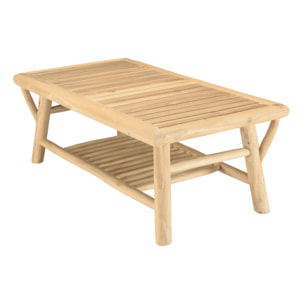 WILL - Table basse rect. en branches de bois de teck double plateau