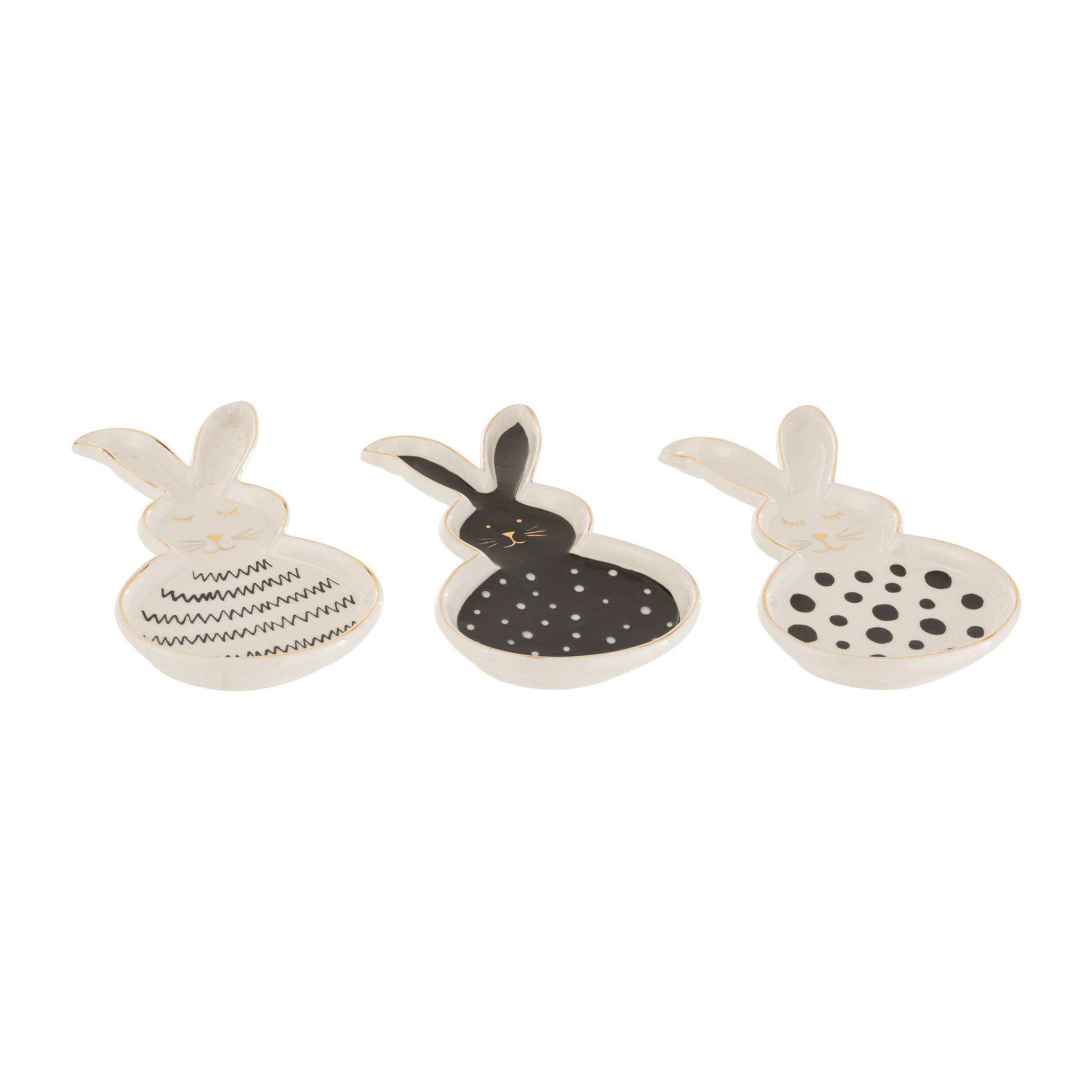 J-Line plat Lapin - céramique - noir/blanc/or - medium - 3 pièces