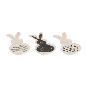 J-Line plat Lapin - céramique - noir/blanc/or - medium - 3 pièces