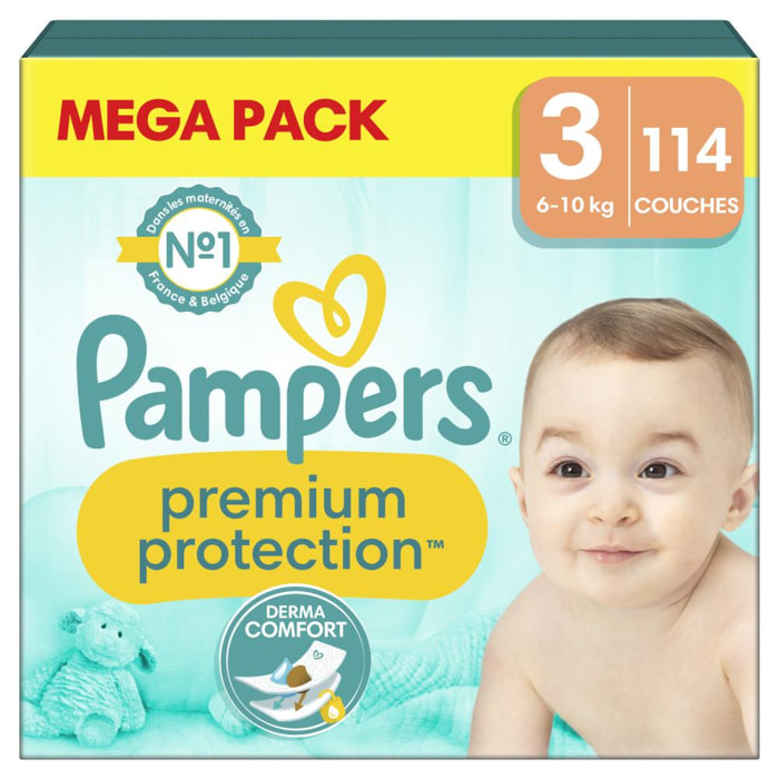 114 Couches Premium Protection Taille 3, 6kg - 10kg, Pampers