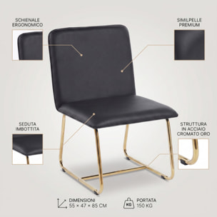 Sedia Imbottita in Similpelle con Gambe Oro, Design Moderno ed Elegante per Sala da Pranzo, Cucina, Soggiorno, Studio e Ufficio