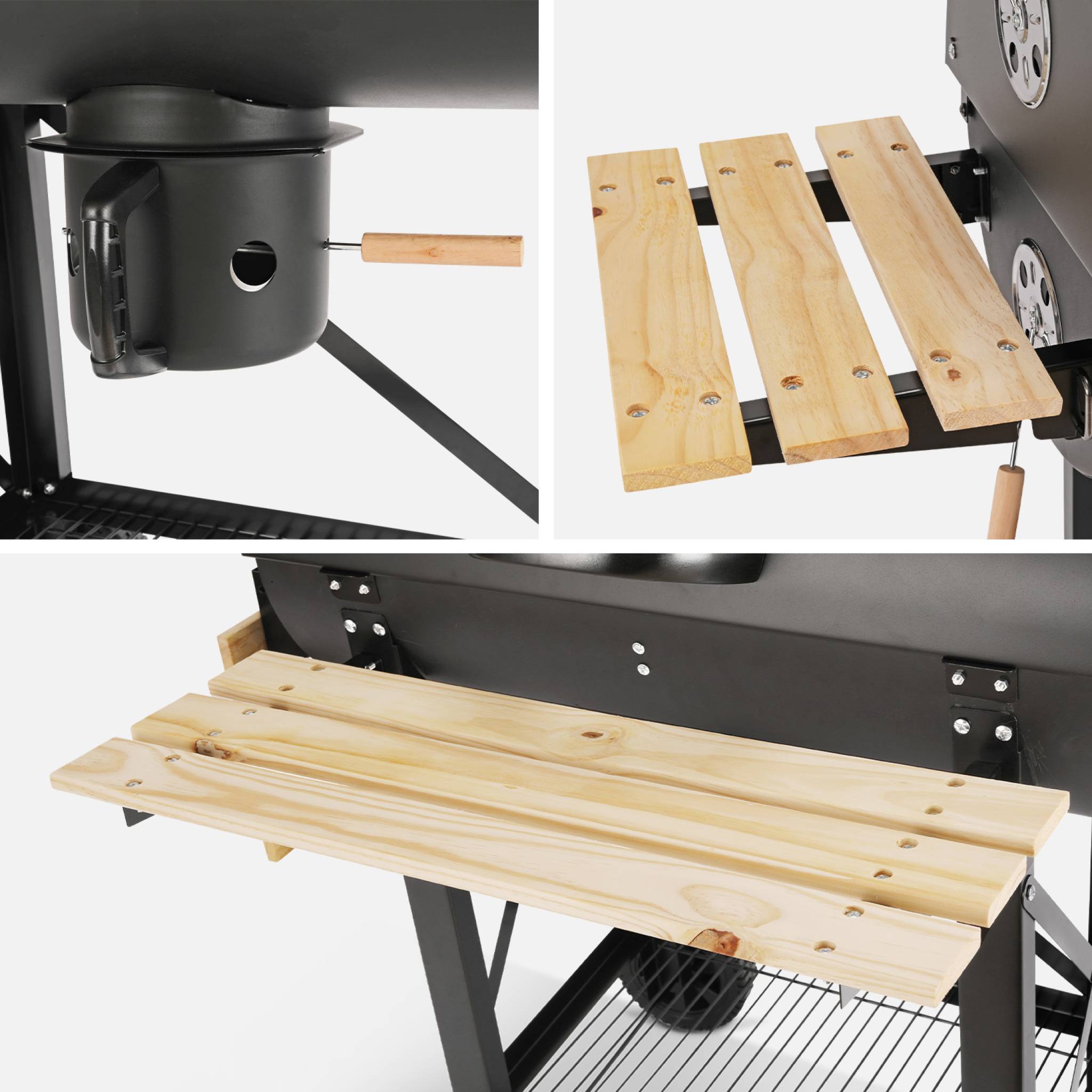 Barbecue américain charbon de bois - Serge noir - Smoker américain avec aérateurs. récupérateur de cendres. fumoir