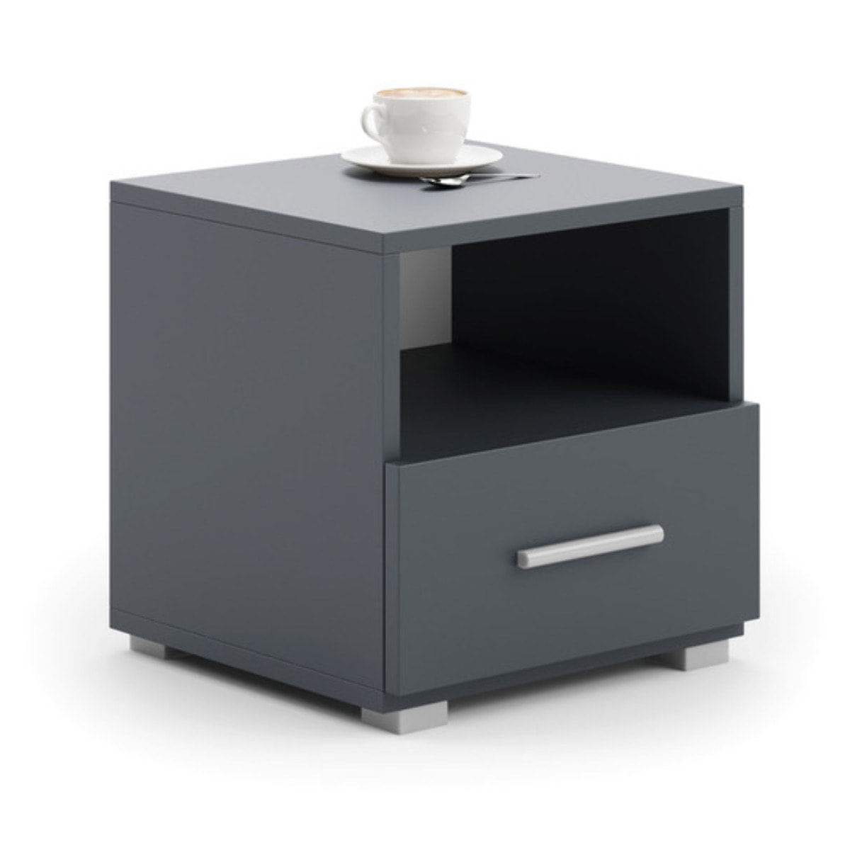 Comodino moderno Emi in grigio con maniglia in alluminio