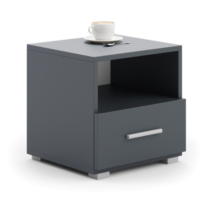 Comodino moderno Emi in grigio con maniglia in alluminio