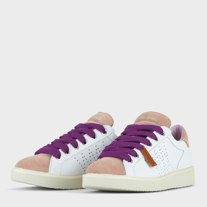 SCARPA ALLACCIATA P01 DONNA IN PELLE E SUEDE BIANCO-ROSA CIPRIA-VIOLA PANSE'