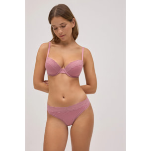 Perizoma a coste con pizzo rosa