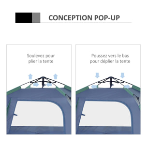 Tente de camping pop up montage instantané 3 pers. bleu vert