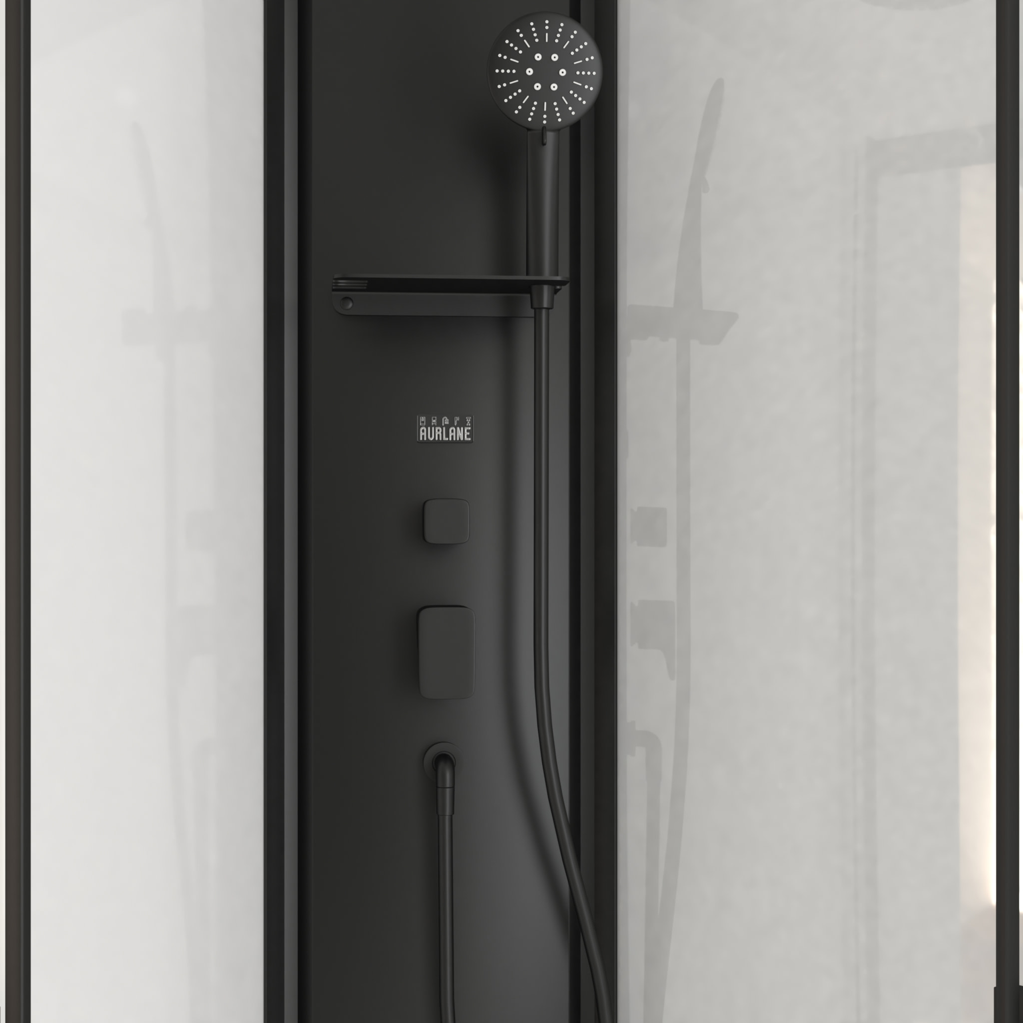 Cabine de douche 1/4 de cercle 85x85x210/235 cm - Receveur + Fonds Blancs / Colonne + Profilés Noirs