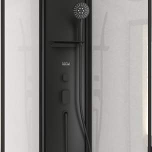 Cabine de douche 1/4 de cercle 85x85x210/235 cm - Receveur + Fonds Blancs / Colonne + Profilés Noirs