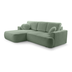 Candela - canapé d'angle gauche 4 places - convertible avec coffre - en tissu bouclette - Vert sauge