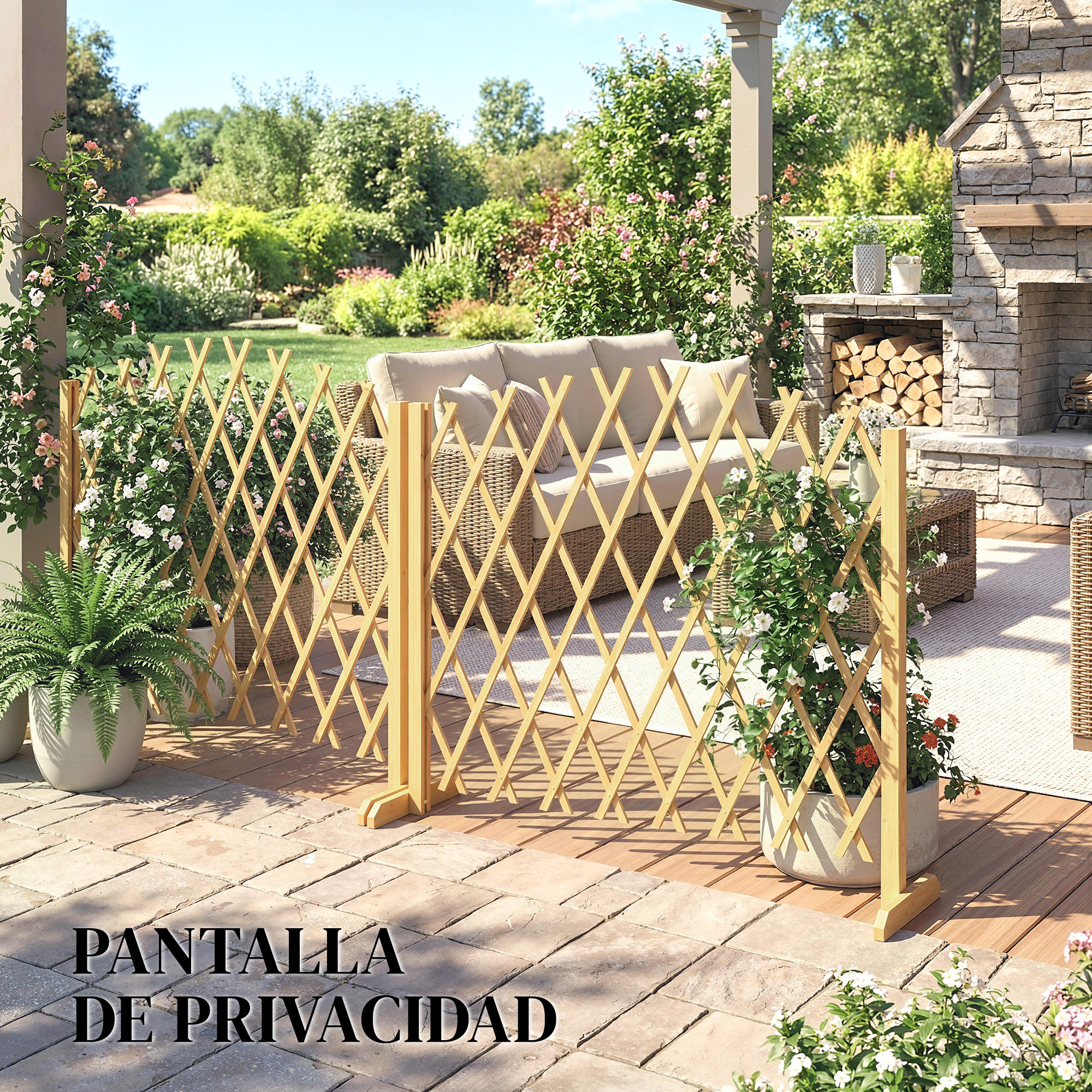 Set de 2 Paneles de Vallas de Jardín Exterior de Madera, Puertas de Jardín Exterior Extensibles, Vallas de Jardín para Decoración Terraza, Patio, 180x30x103 cm, Natural