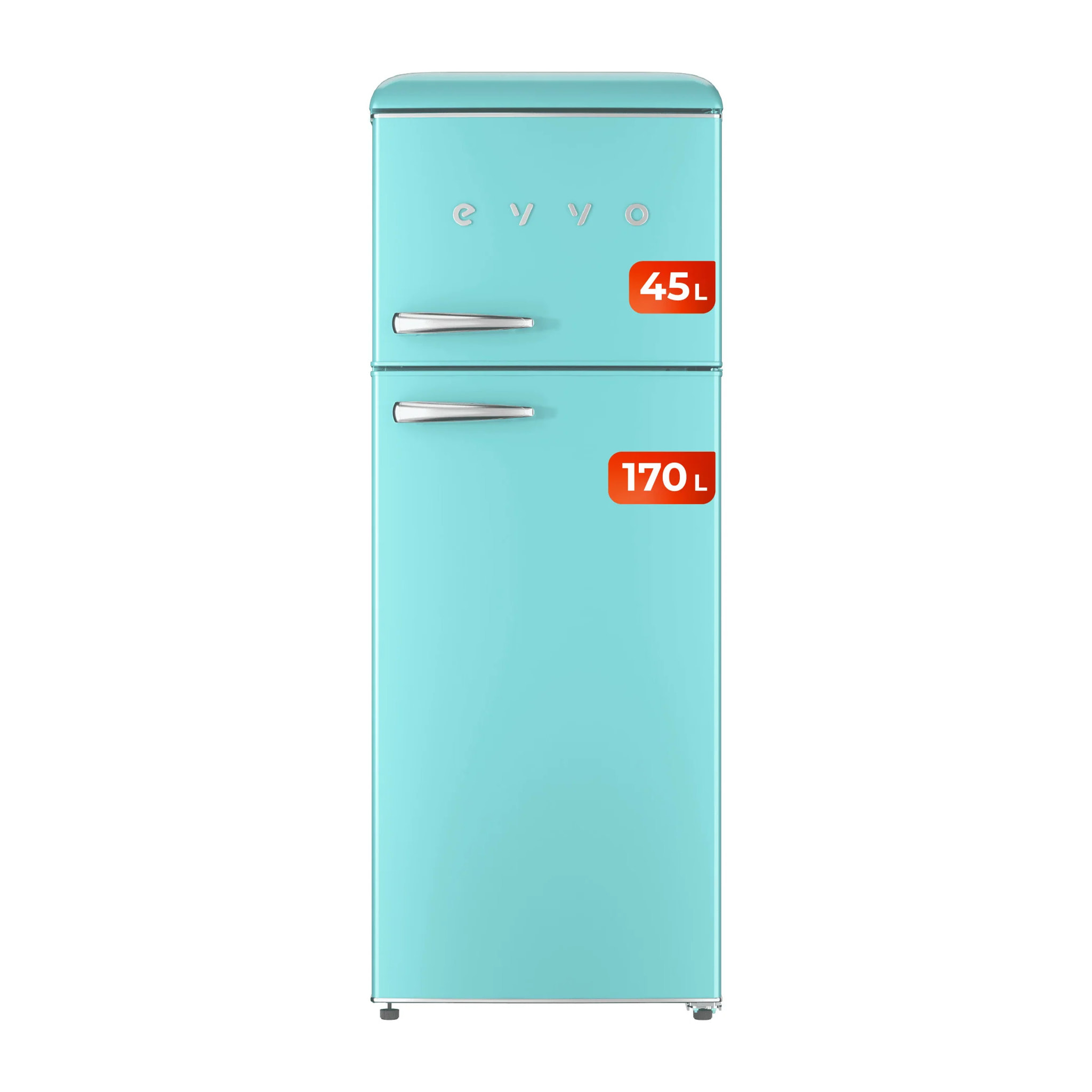 EVVO Frigorífico 2 puertas F45 Retro Azul pastel, 170 L + 45 L, diseño vintage, Crisper Zone, libre de CFC, silencioso