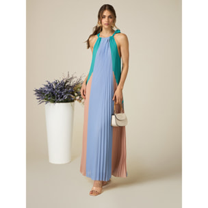 Oltre - Vestido largo plisado colour block - Light - blue