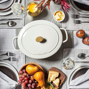 Cocotte en fonte 33 cm, Ovale, Blanc ivoire, Fonte