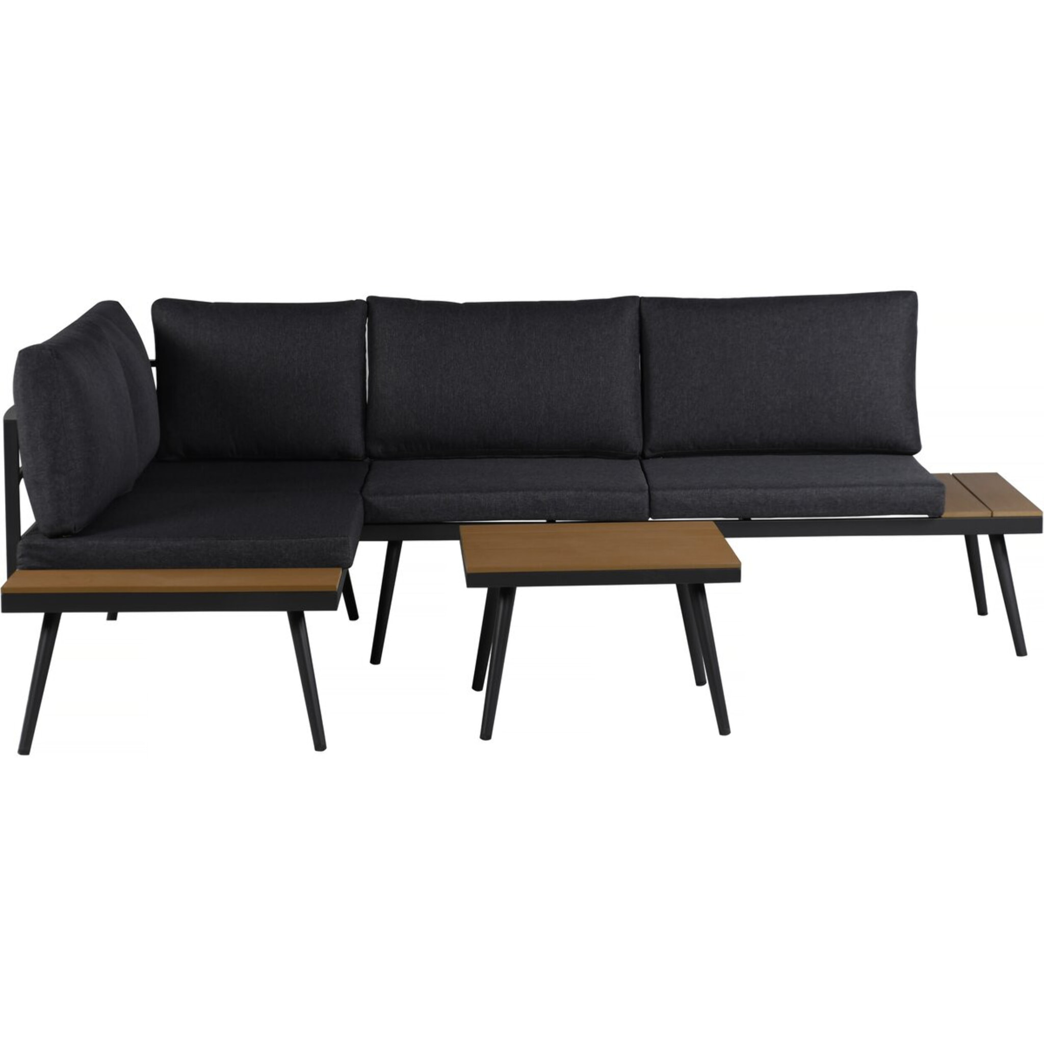 Salon de jardin canapé d'angle décor imitation bois "Mira" - 4 places - Gris