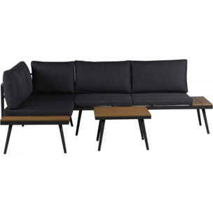 Salon de jardin canapé d'angle décor imitation bois "Mira" - 4 places - Gris