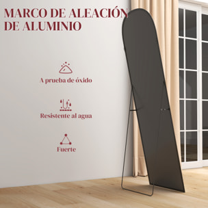 Espejo de Pie Cuerpo Entero 165x60 cm con Marco de Aleación de Aluminio, Espejo de Pared Rectangular para Colgar con Soporte, 2 Formas de Uso, para Salón, Entrada y Dormitorio, Negro