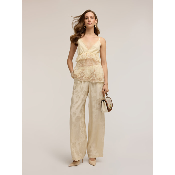 Motivi - Pantalones palazzo en raso jacquard - Beige