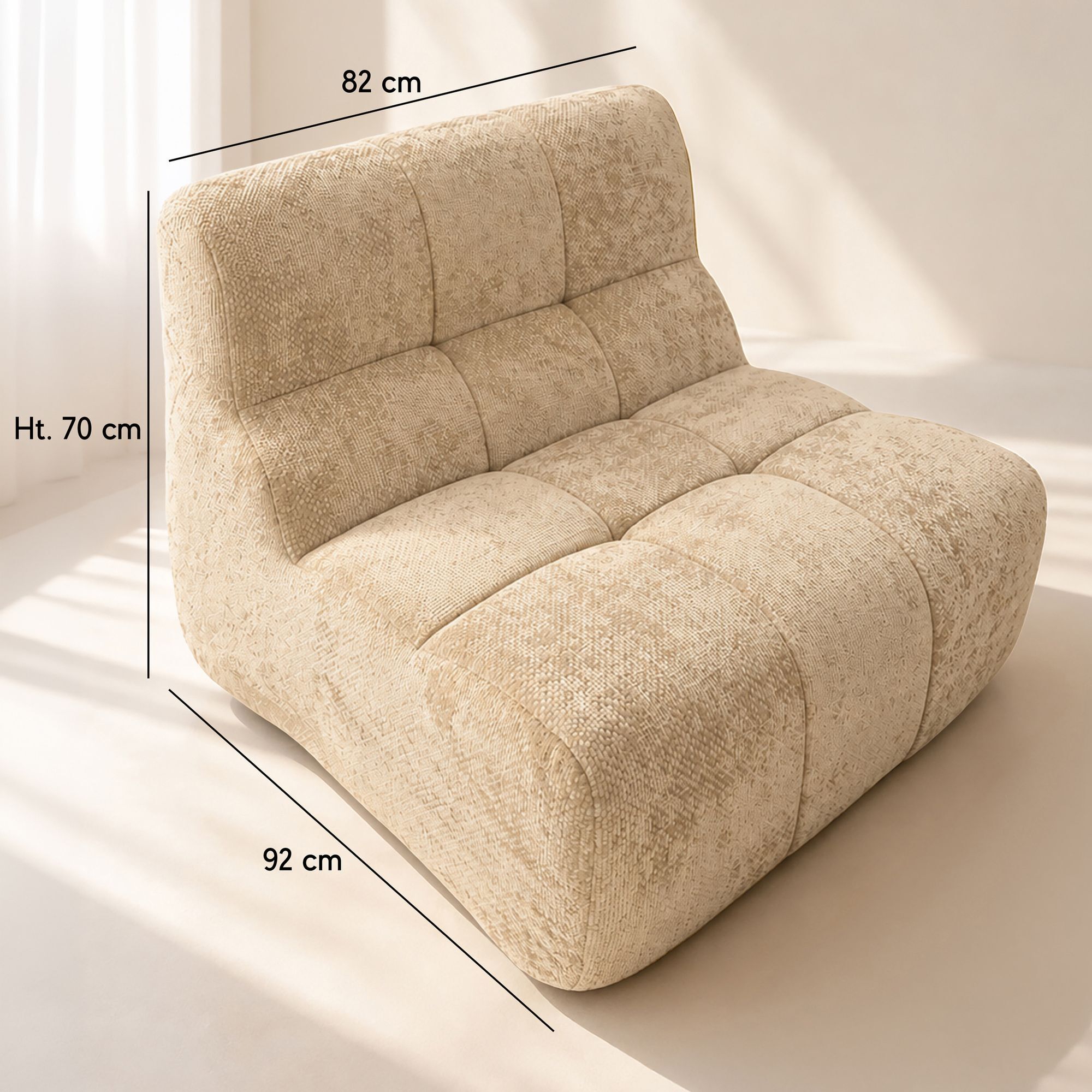 Fauteuil en tissu chenille entrelacé écru VOLTA