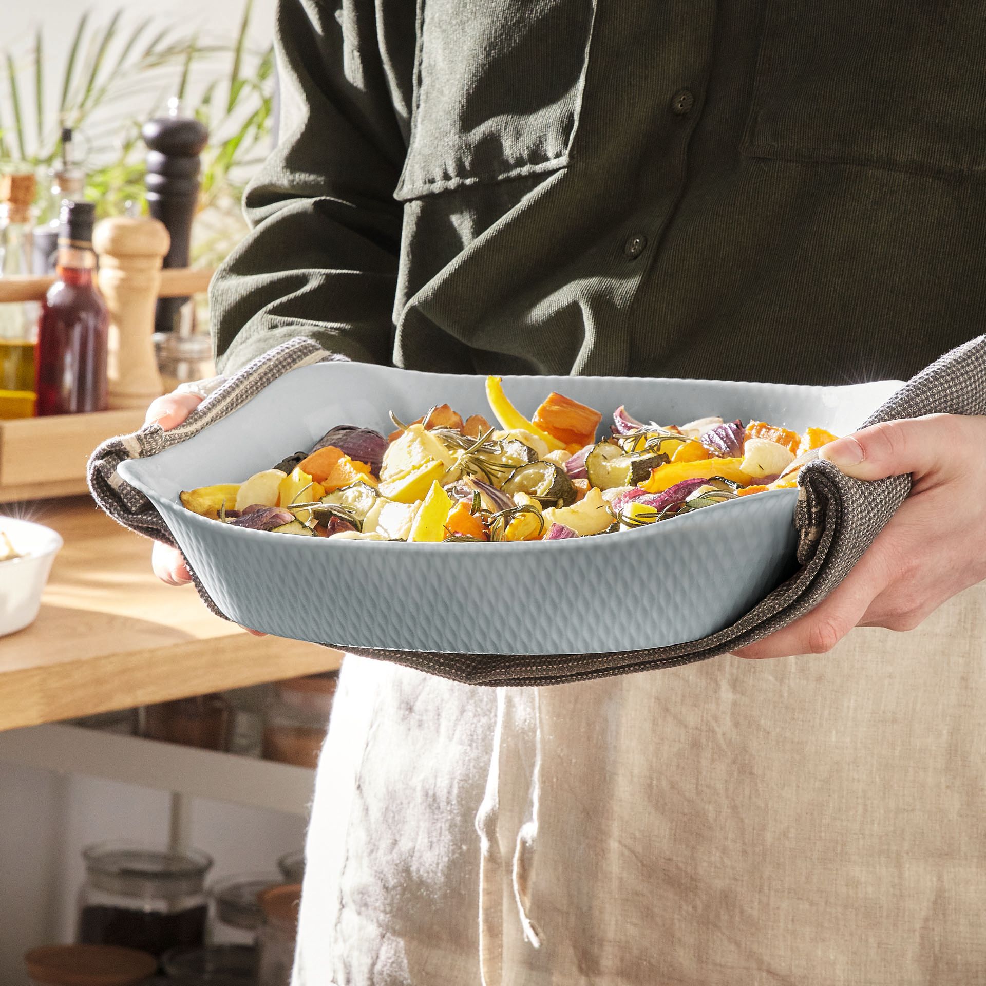 Plat rectangulaire gris 30x22 cm en opale - Smart Cuisine Wavy Granit - Luminarc