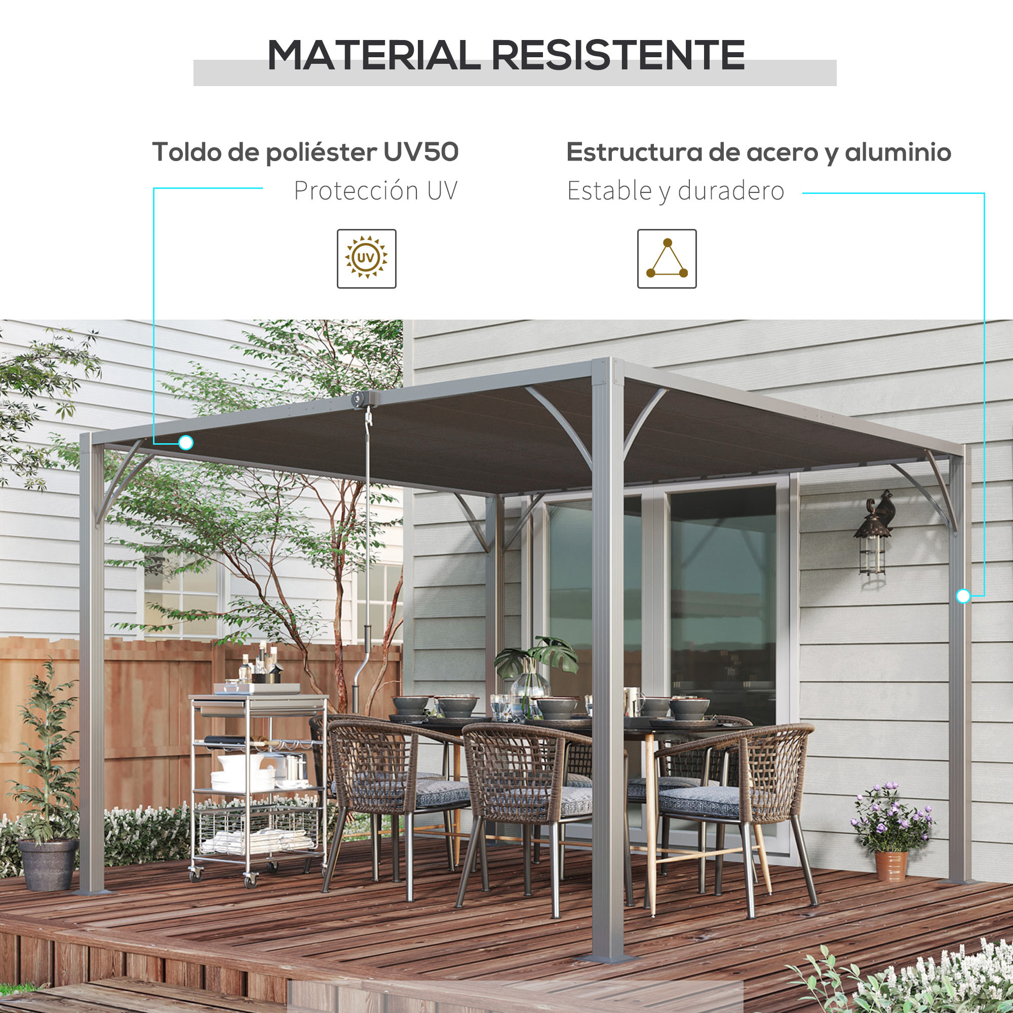 Cenador de Jardín 3x3 m Pérgola de Aluminio Gazebo con Diseño de Lamas Superior Giratorio hasta 135° y Protección UV 50+ Pabellón para Patio Terraza Balcón Gris