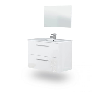 Mueble de baño con espejo Feel 2 cajones Blanco Brillo