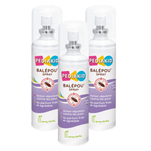 PEDIAKID - Balépou Spray - Action Répulsive contre les Poux - Huiles Essentielles BIO - Spray de 100ml - Lot de 3 produits