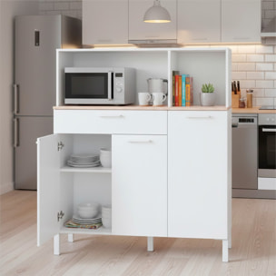 Mobile Da Cucina Credenza Con 3 Ante 1 Cassetto Madia Moderna Mobile Contenitore Con Vani A Giorno Mobiletto Dispensa 108x40x126 Cm Bianco E Rovere
