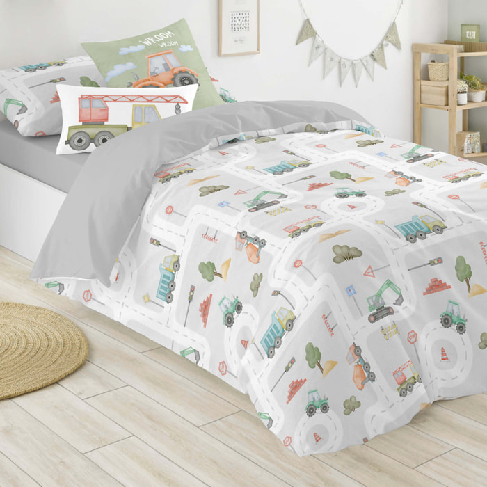 Cool Kids - Funda Nórdica Estampada - Infantil - Cierre Solapa - 100% Algodón - Incluye 1 Funda de Almohada - Road