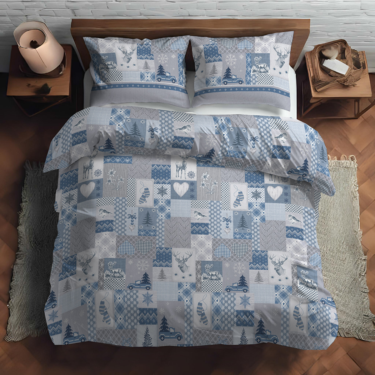 Parure copripiumino alpi blu 100% cotone