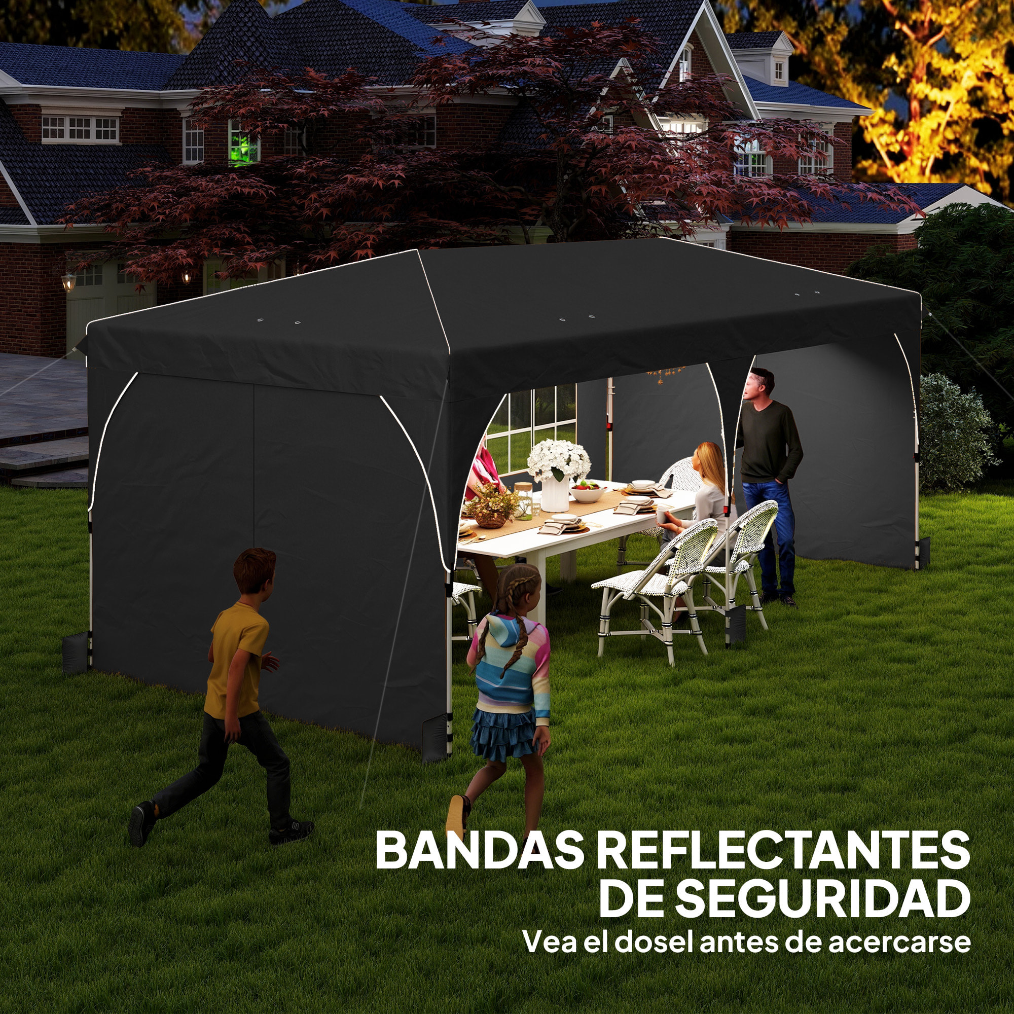 Carpa Plegable 6x3 m, Pop-up, con 4 Laterales Extraíbles, Cenador de Jardín con Tiras Reflectantes, Altura Ajustable, Sistema Central de Bloqueo, UPF50+, Impermeable, Bolsa Transporte, Gris