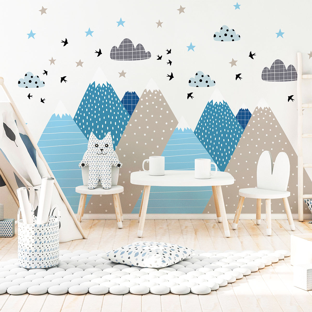 Stickers muraux enfants - Décoration chambre bébé - Autocollant Sticker mural géant enfant montagnes scandinaves LYNKA