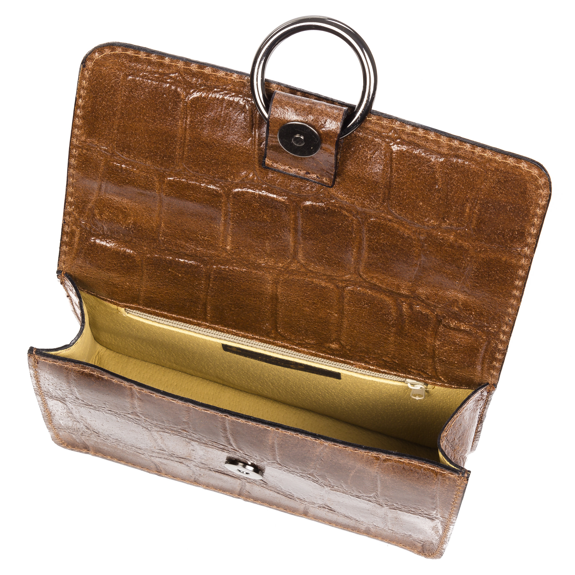 Fabrizia Bolso bandolera Mujer.Piel auténtica Gamuza Grabado Cocodrilo Grande  Camoscio