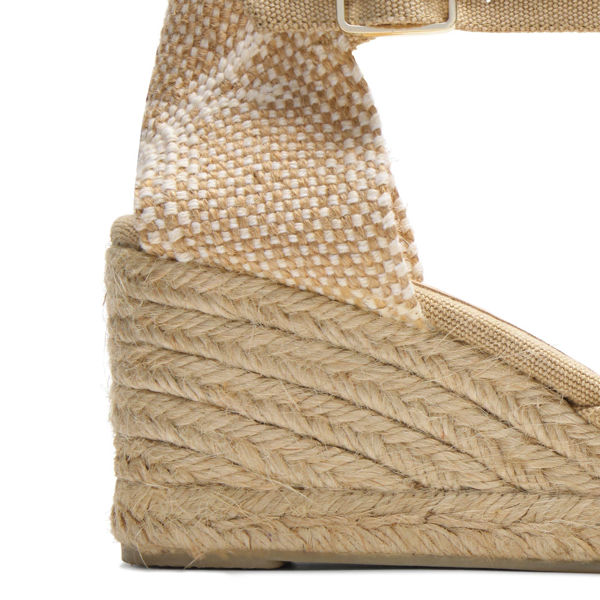 Alpargatas de cuña de mujer Carol en algodón acabado lavado, cierre lateral de pulsera con hebilla metálica