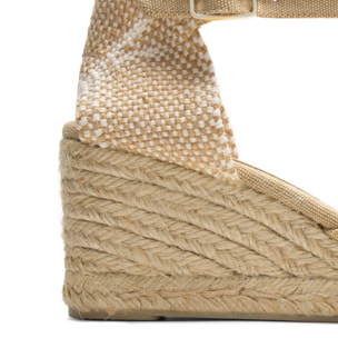 Alpargatas de cuña de mujer Carol en algodón acabado lavado, cierre lateral de pulsera con hebilla metálica