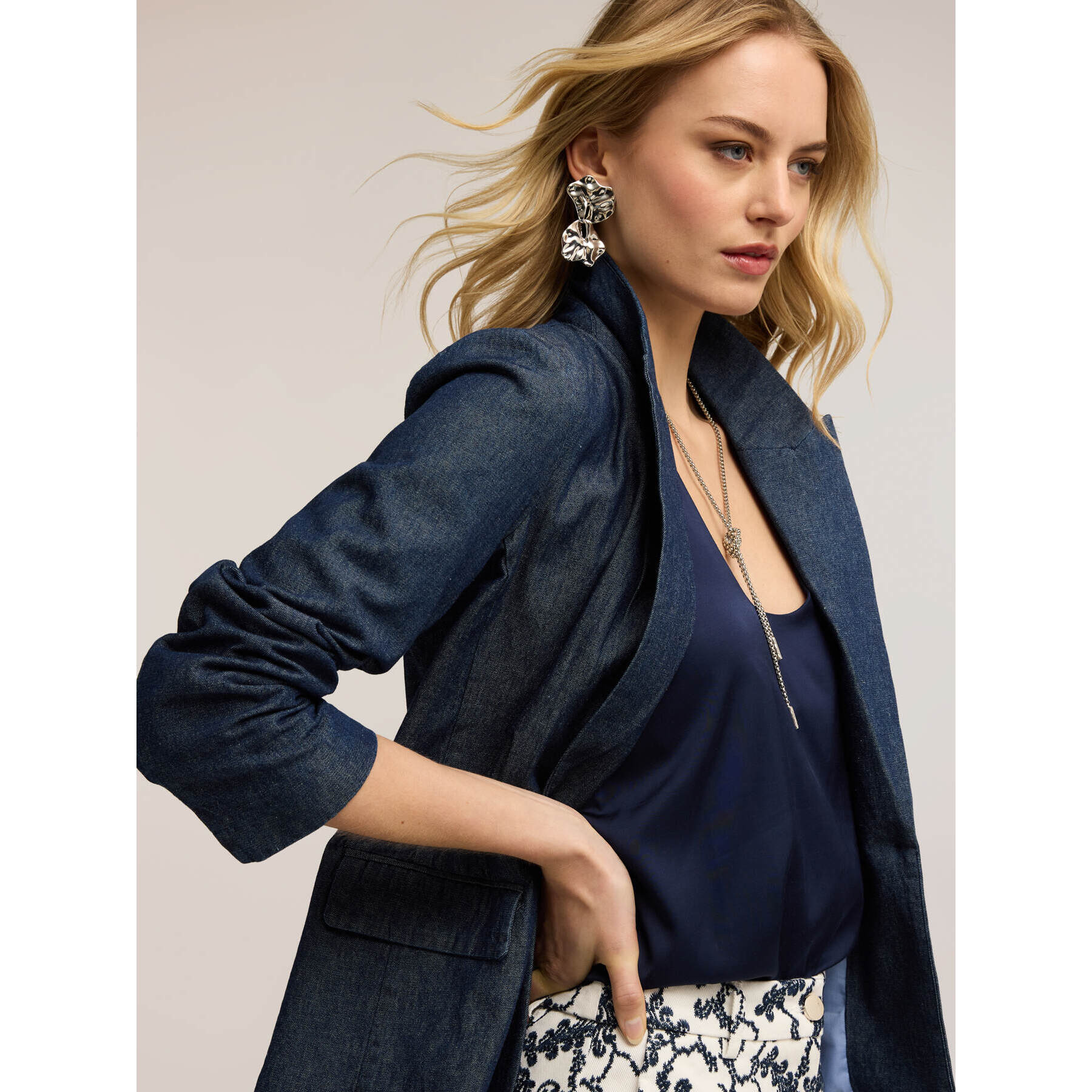 Motivi - Blazer monopetto in chambray - Blu