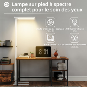 Lampadaire LED dimmable sur pied de bureau 1560LM 40W H.196cm spectre complet réglable télécommande blanc