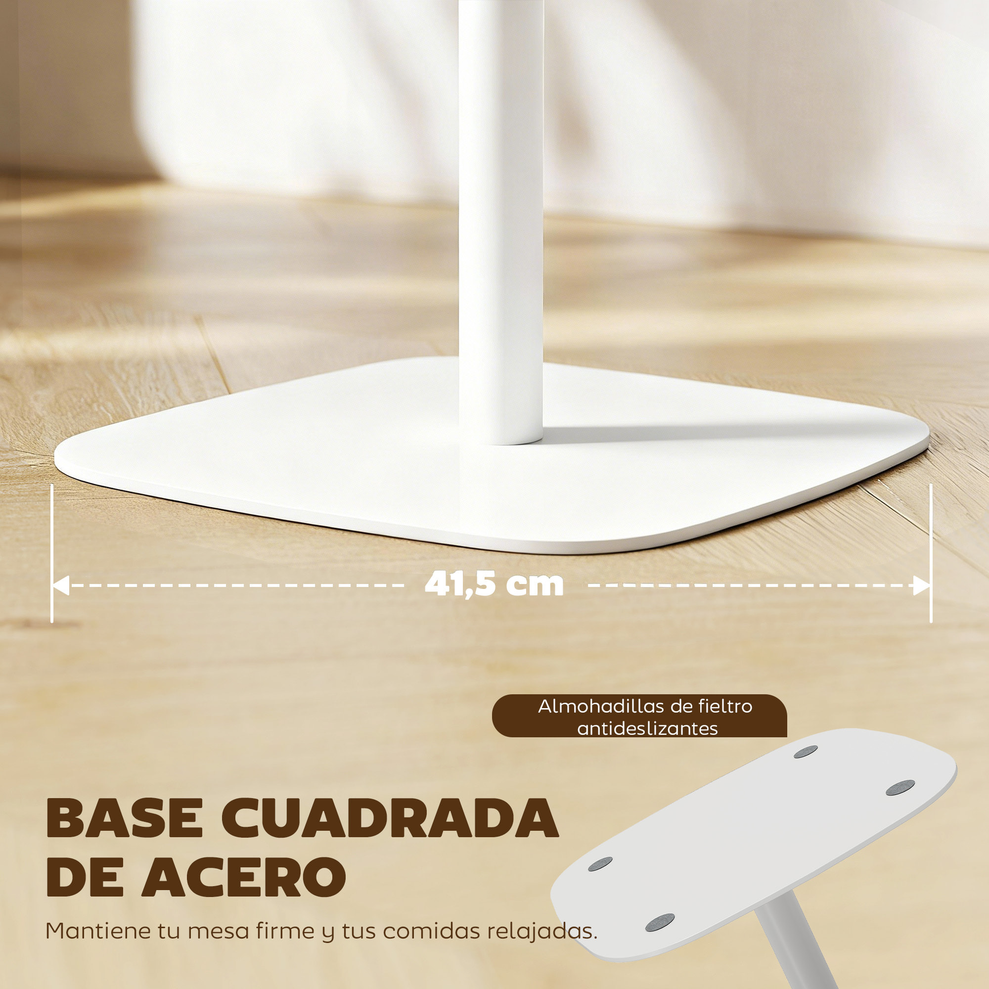 Mesa de Comedor Pequeña, Mesa de Cocina Cuadrada para 2 Personas, Base Cuadrada de Acero, para Espacios Pequeños, Salón, 60x60x75 cm, Madera Natural y Blanco