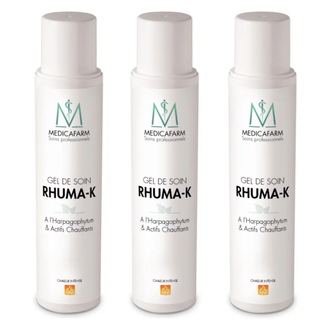 MEDICAFARM - Gel de soin RHUMA-K à l'harpagophytum et actifs chauffants - Formule chauffante - Aide à apaiser les douleurs articulaires et améliorer la mobilité - Lot de 3 flacons de 250ml