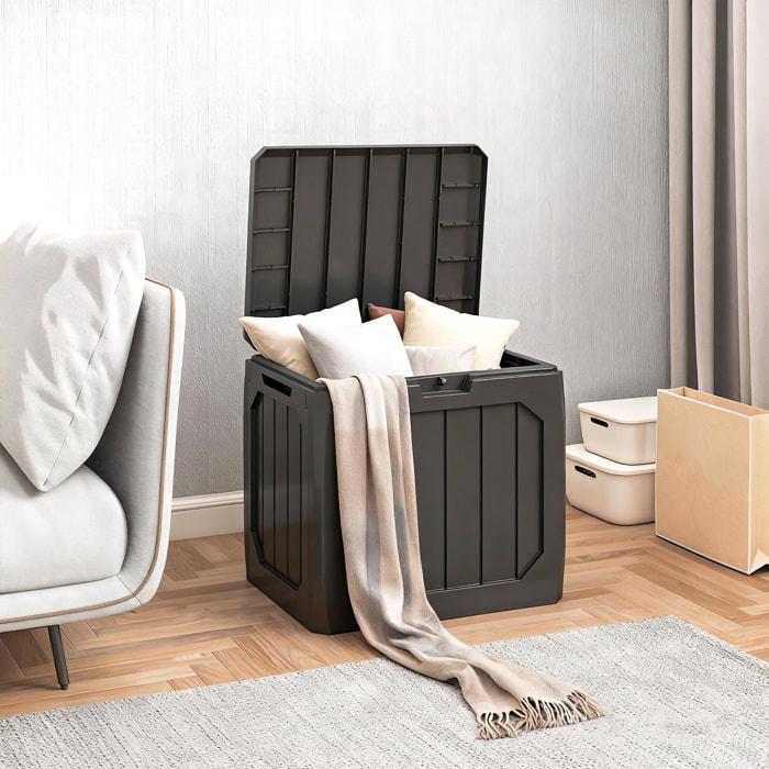 Coffre de jardin effet bois noir 121L - poignées - plastique noir