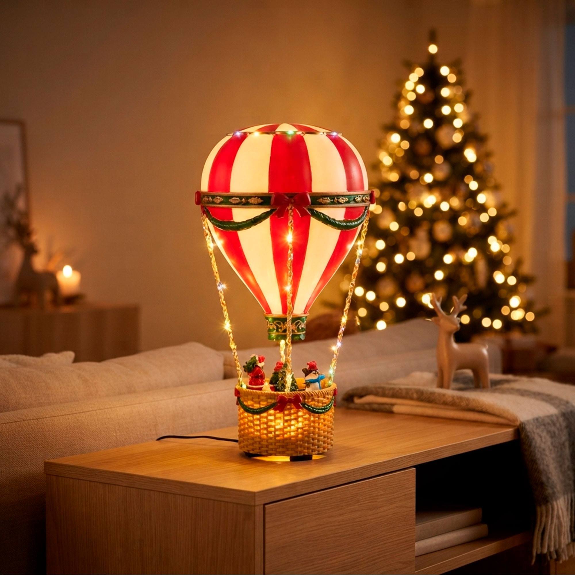 Globo aerostático navideño con papá noel luces led, movimiento y música con adaptador 21,5x21,5x41,5cm