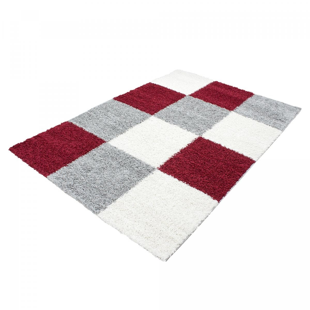 Tapis poils longs shaggy tissé motif damier JOJU