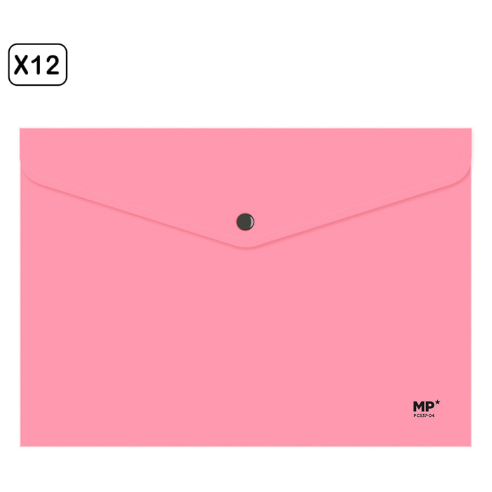 PACK 12 UNITA' CARTELLA CON CHIUSURA A BOTTONI A4 ROSA