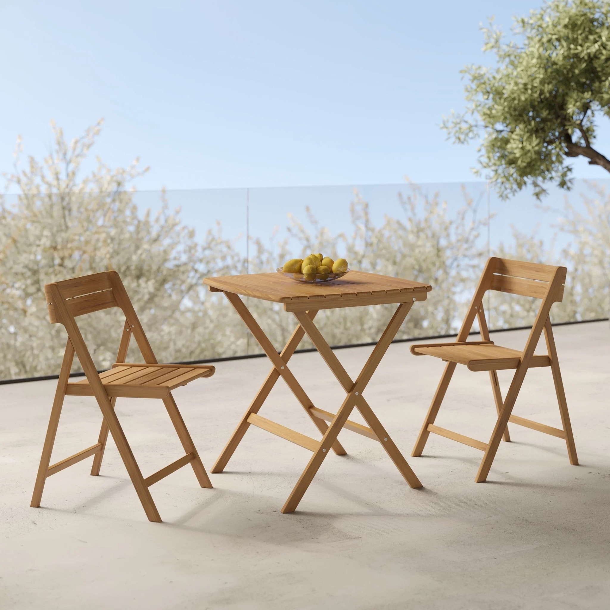 Table de jardin pliante carré en bois d'acacia huilé 2 personnes - Siquijor
