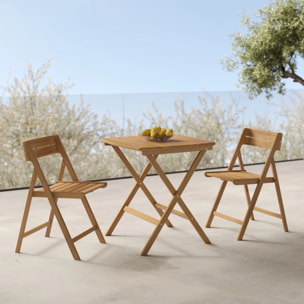 Table de jardin pliante carré en bois d'acacia huilé 2 personnes - Siquijor